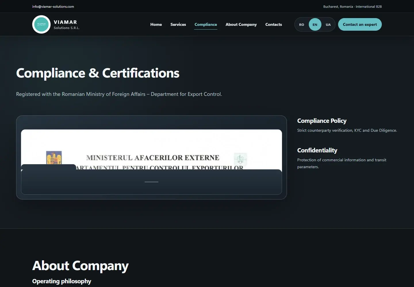 VIAMAR Solutions English compliance section