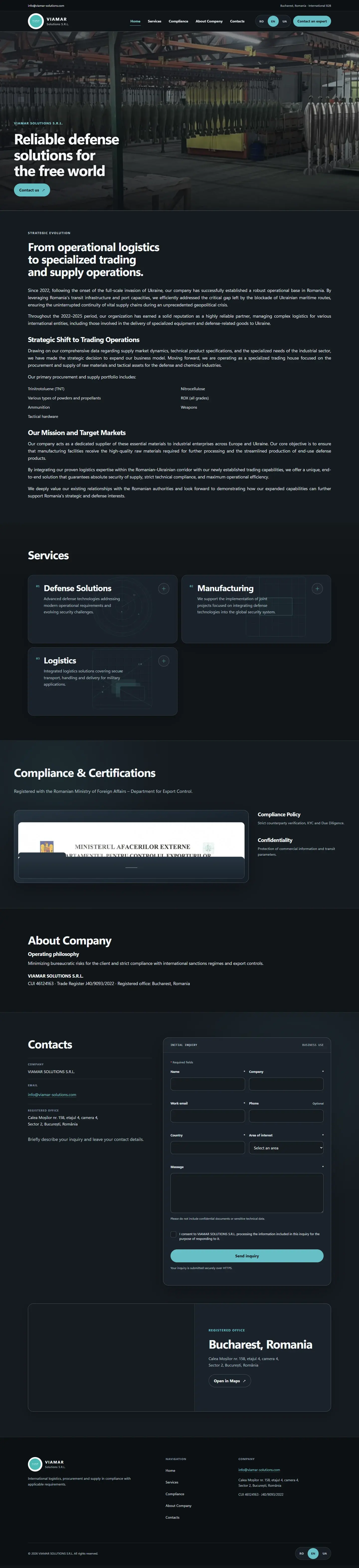 Full English VIAMAR Solutions company website