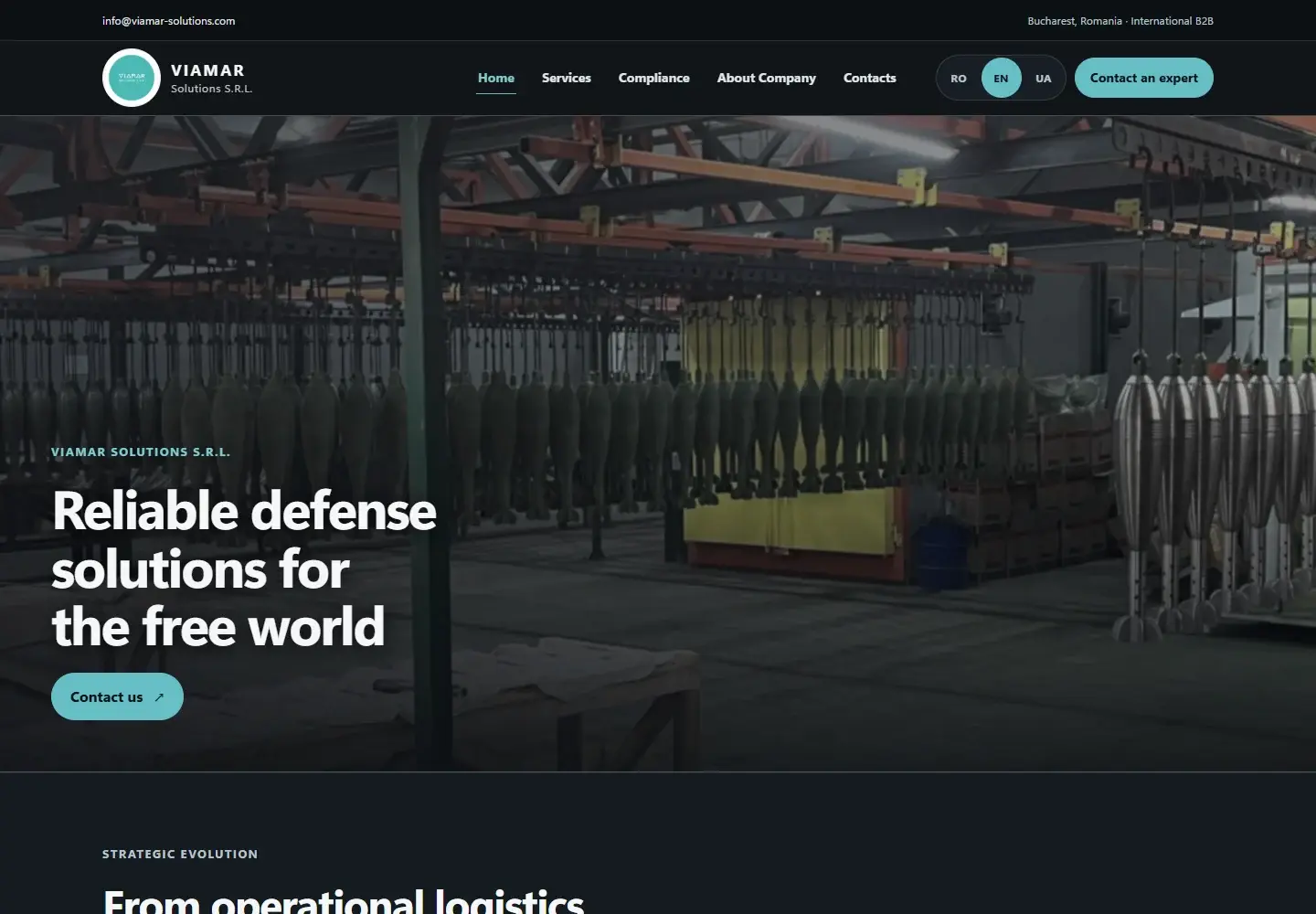 Live VIAMAR Solutions English homepage on desktop