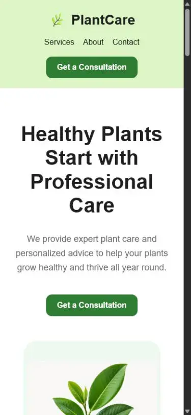 PlantCare hero shown in its mobile layout